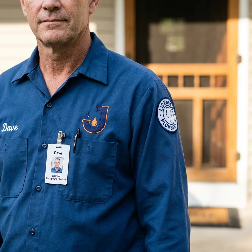 Licensed plumber showing ID badge in Greenlawn, NY