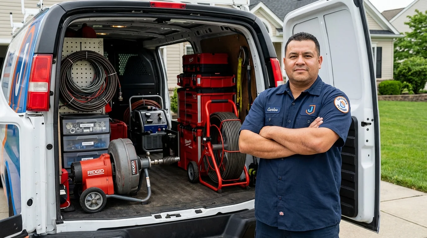 Professional drain cleaning equipment and Johns Plumbing LLC plumber in Greenlawn