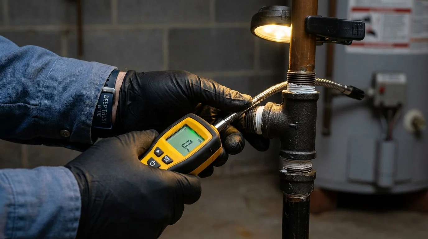Gas leak detection with electronic sniffer by Johns Plumbing LLC in Greenlawn