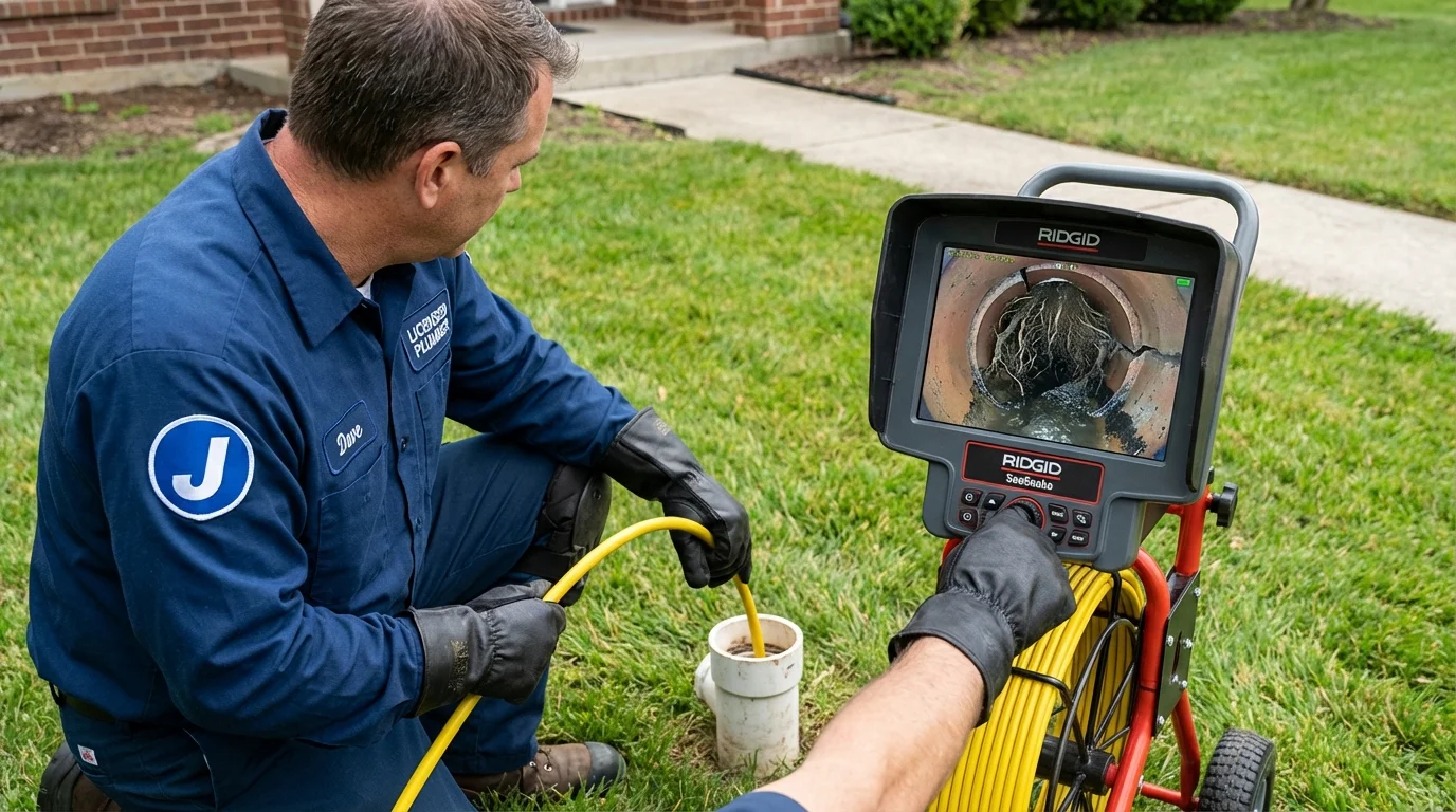 Sewer camera inspection being performed by Johns Plumbing LLC in Greenlawn